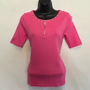 D-126 Rafaella Pink Short Sleeve Pullover Blouse‎ Size S